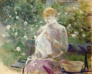 Pasie naait in de tuin van Bougival, 1881